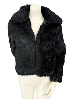 Topshop Black Faux Fur Cropped Jacket US 6